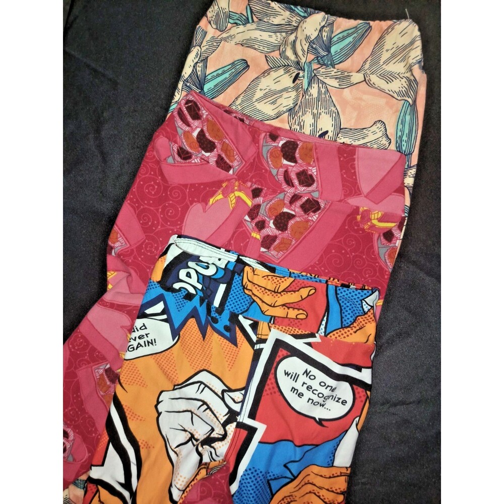 LuLaRoe Leggings Bundle Lot of 3 Girls Kids S/M L/XL & Tween Comic Floral Pink